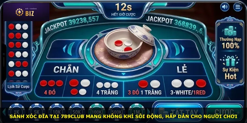 Sảnh Xóc đĩa tại 789club mang không khí sôi động, hấp dẫn cho người chơi